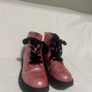 Glitter Pink Combat Boots with Black Ribbon Laces